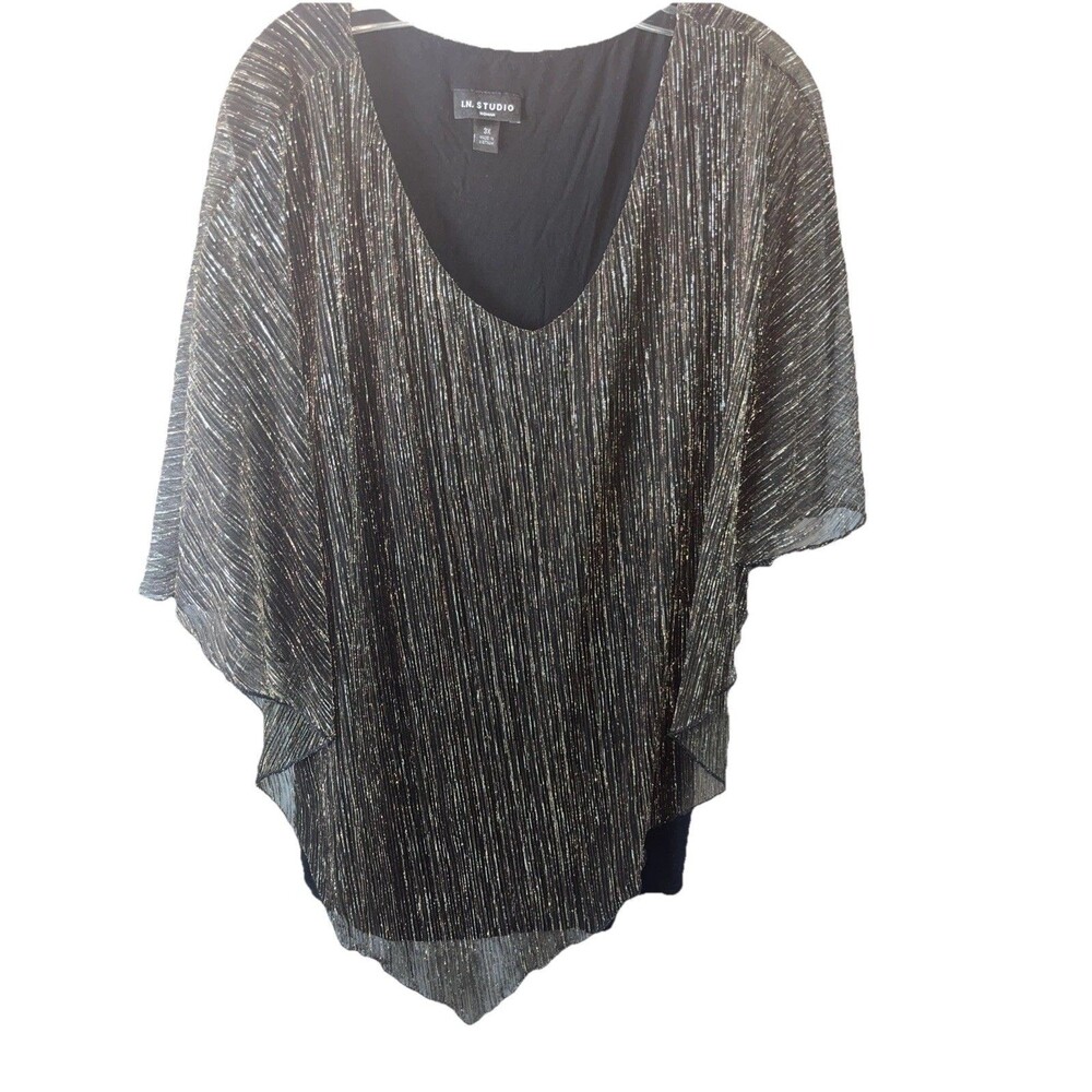 I.N. Studio Black Gold Metallic Overlay Top Women’s Plus Size 3X Christmas